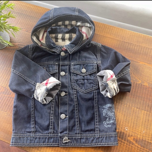 Burberry Other - Burberry Vest jacket denim jean 9/12 months blue removable hood